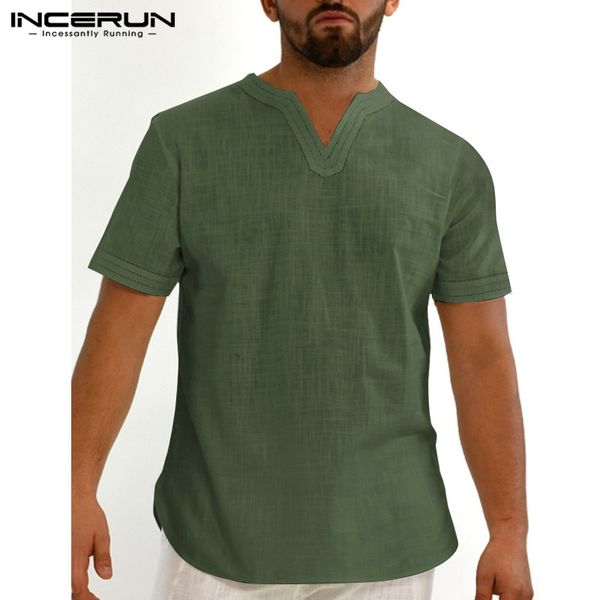 incerun vintage men shirt v neck cotton casual short sleeve streetwear breathable camisas solid color summer retro shirts s-5xl, White;black
incerun vintage men shirt v neck cotton casual short sleeve streetwear breathable camisas solid color summer retro shirts s-5xl, White;black