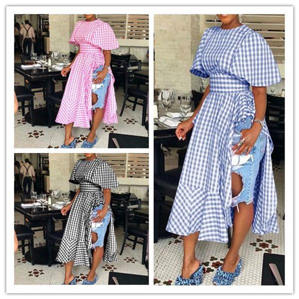 women tunic high waist flounce dress two-side slit plaid maxiskit grid split long dresses short sleeve ruffles dress casual clothing c42206, White
women tunic high waist flounce dress two-side slit plaid maxiskit grid split long dresses short sleeve ruffles dress casual clothing c42206, White