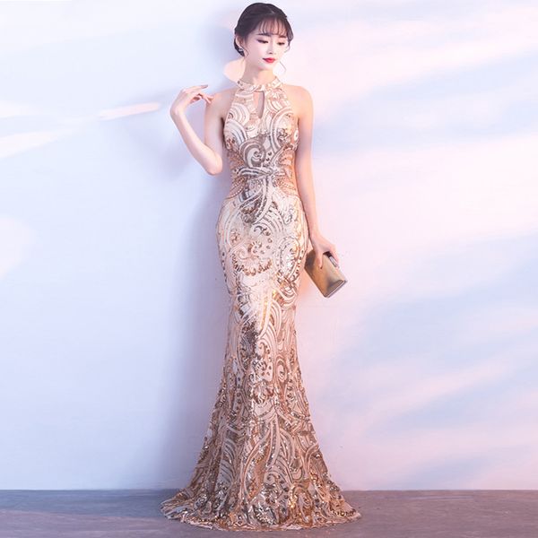 plus size gold sequined evening dresses pretty mermaid halter elegant women formal party long dresses abendkleider 2019, White;black
plus size gold sequined evening dresses pretty mermaid halter elegant women formal party long dresses abendkleider 2019, White;black