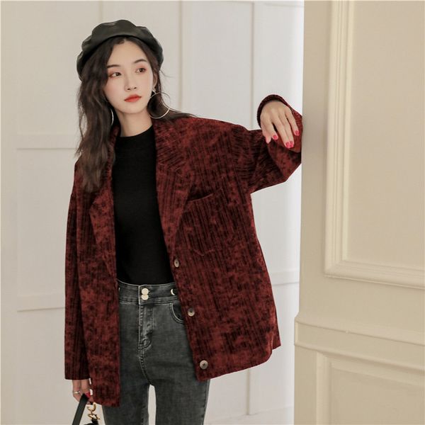 2020 autumn winter women's loose vintage wine red corduroy pit striped blazer ropa mujer female single-breasted casual suit coat, White;black
2020 autumn winter women's loose vintage wine red corduroy pit striped blazer ropa mujer female single-breasted casual suit coat, White;black