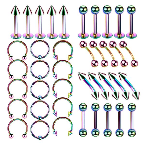 40pcs mixed styles piercing jewelry lot stainless steel nose horseshoe lip tongue eyebrow tragus navel belly ring barbells 16g - multicolor, Slivery;golden
40pcs mixed styles piercing jewelry lot stainless steel nose horseshoe lip tongue eyebrow tragus navel belly ring barbells 16g - multicolor, Slivery;golden