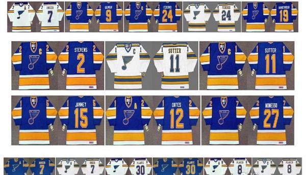 

vintage st. louis blues jersey 11 brian sutter 2 scott stevens 12 adam oates 27 sergio momesso 15 craig janney 9 doug gilmour retro hockey, Black;red