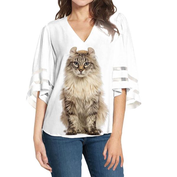 woman women chiffon blouse 2019 deep v neck animal cat 3d print blouse shirts loose casual blusas 3/4 sleeve plus size, White
woman women chiffon blouse 2019 deep v neck animal cat 3d print blouse shirts loose casual blusas 3/4 sleeve plus size, White