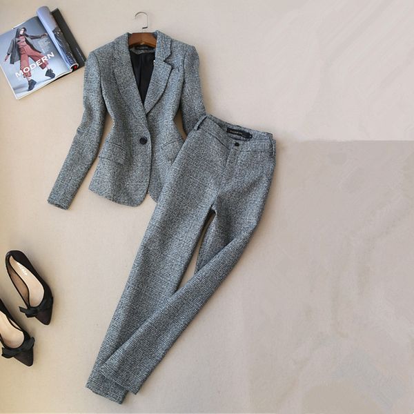 women's suits & blazers spring autumn professional suit pants set two-piece slim-fit plaid ladies jacket small office casual trousers, White;black
women's suits & blazers spring autumn professional suit pants set two-piece slim-fit plaid ladies jacket small office casual trousers, White;black