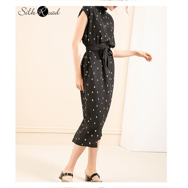 silviye stand collar polka dot printed silk dress women's sleeveless long dress a-line new summer, Black;gray
silviye stand collar polka dot printed silk dress women's sleeveless long dress a-line new summer, Black;gray