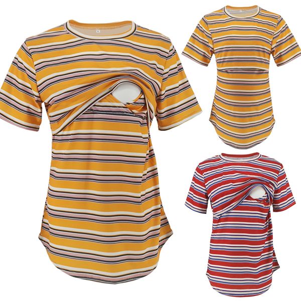 arloneet women maternity nursing breastfeeding stripe blouse short sleeve pregnant lactation outwear embarazada gown cj09, White