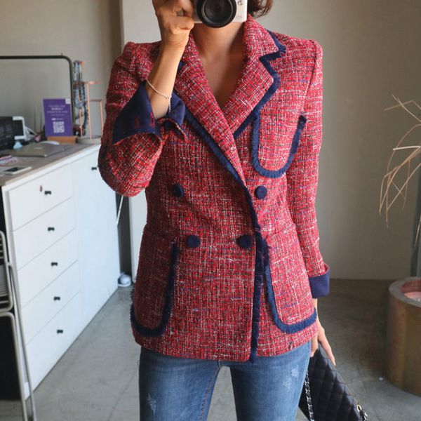 new double breasted suit coat women blazers and jackets casual chic british style patchwork tweed blazer feminino casaco f1467, White;black
new double breasted suit coat women blazers and jackets casual chic british style patchwork tweed blazer feminino casaco f1467, White;black