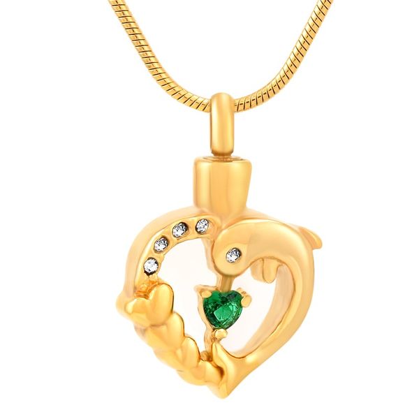 ijd9625 stainless steel gold dolphin heart shaped inlay green cryatal casket necklace for ashes urn souvenir pendant memorial jewelry, Silver
ijd9625 stainless steel gold dolphin heart shaped inlay green cryatal casket necklace for ashes urn souvenir pendant memorial jewelry, Silver