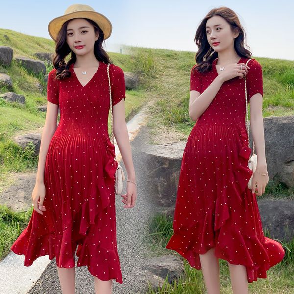 0821# maternity clothes pleated dot summer cotton short sleeve loose stylish dress for pregnant women mom dress, White
0821# maternity clothes pleated dot summer cotton short sleeve loose stylish dress for pregnant women mom dress, White