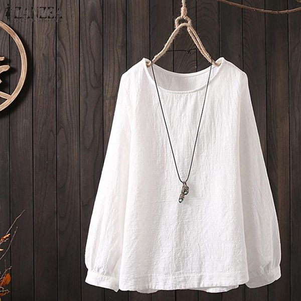 women's blouses & shirts stylish women long sleeve blouse zanzea spring solid cotton linen 2021 female o neck loose casual shirt vinta, White
women's blouses & shirts stylish women long sleeve blouse zanzea spring solid cotton linen 2021 female o neck loose casual shirt vinta, White