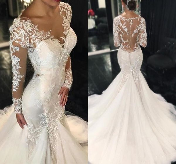 new mermaid lace wedding dresses 2020 scoop long sleeves cover button back appliques custom vestido de novia long garden bridal gowns, White
new mermaid lace wedding dresses 2020 scoop long sleeves cover button back appliques custom vestido de novia long garden bridal gowns, White