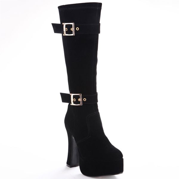 platform boots women shoes 13cm block heels mid calf boots fashion zipper buckle shoes black blue coffee lady big size 43
platform boots women shoes 13cm block heels mid calf boots fashion zipper buckle shoes black blue coffee lady big size 43