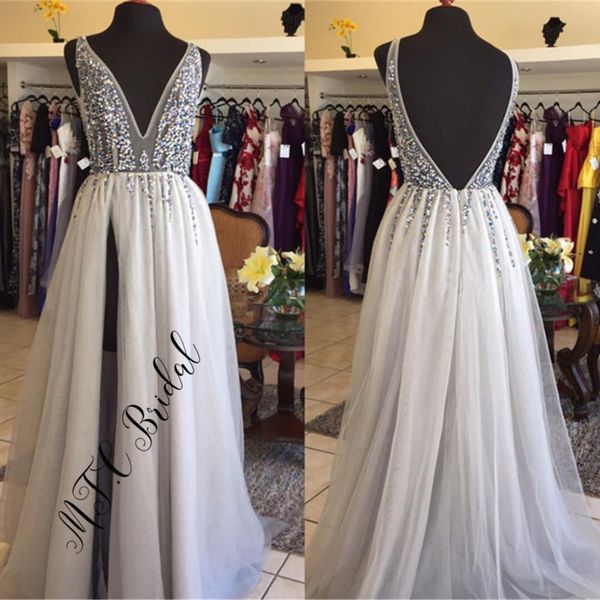 luxury sliver tulle long evening dress real photos 2019 v neck backless side slit illusion sexy prom women dresses, White;black
luxury sliver tulle long evening dress real photos 2019 v neck backless side slit illusion sexy prom women dresses, White;black