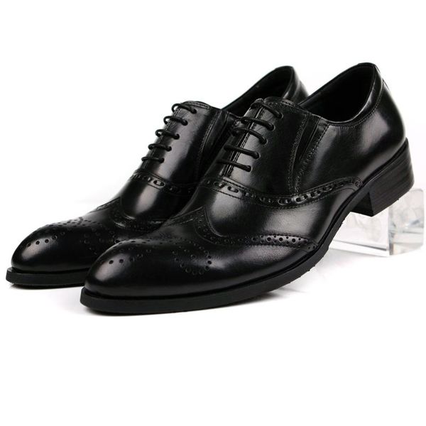 men's shoes genuine formal wear business leather pointed toe genuine leather chaussure homme, Black
