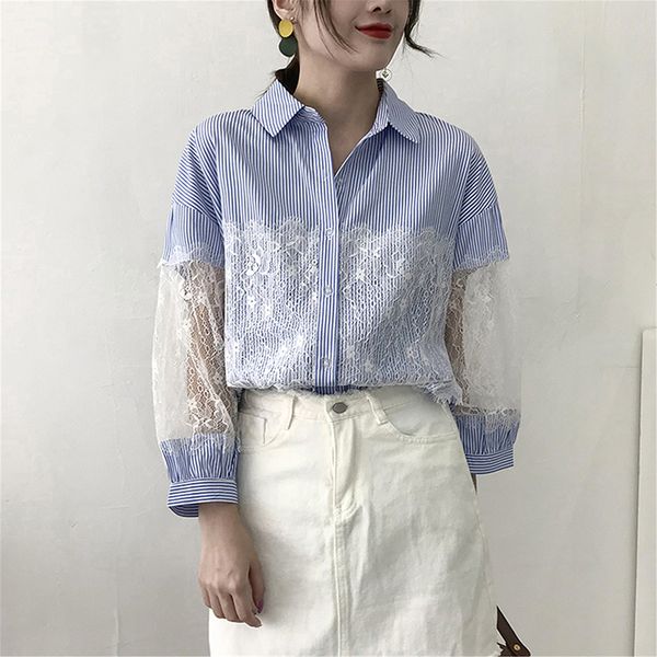 lace striped shirt female slim korean style fashion hollow out blue blouse women plus size blouse s-xl office blusa, White
lace striped shirt female slim korean style fashion hollow out blue blouse women plus size blouse s-xl office blusa, White