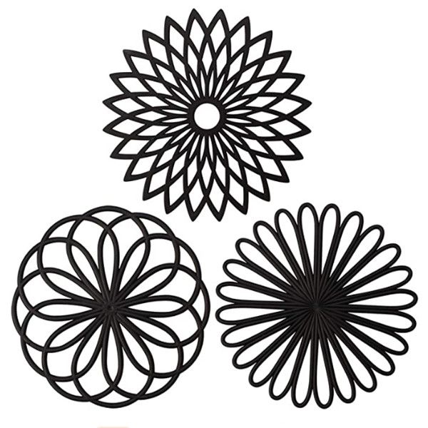 3 set silicone flower trivet mat - premium quality insulated flexible durable non slip coasters pads black
3 set silicone flower trivet mat - premium quality insulated flexible durable non slip coasters pads black