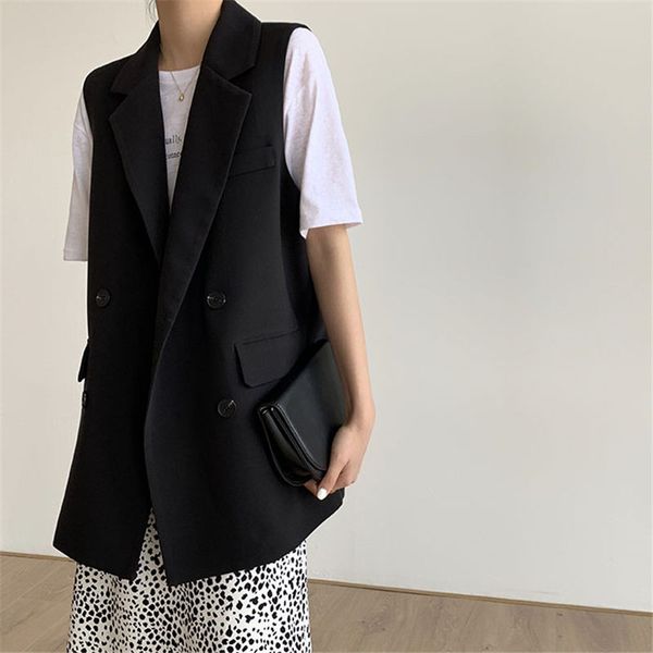 women's suits & blazers suit vest 2021 spring korean fashion casual sleeveless blazer women double breasted long jacket lady waistcoat, White;black
women's suits & blazers suit vest 2021 spring korean fashion casual sleeveless blazer women double breasted long jacket lady waistcoat, White;black
