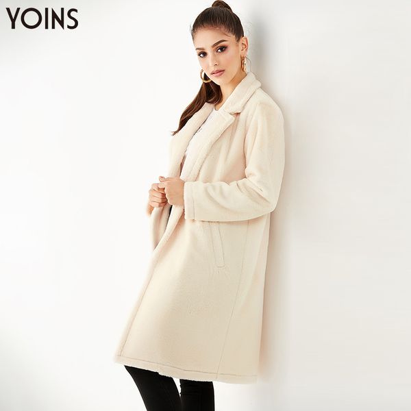 

yoins 2019 autumn winter women coats white notch collar button front side pockets long sleeves flannel coat loose outwear casual, Black;brown