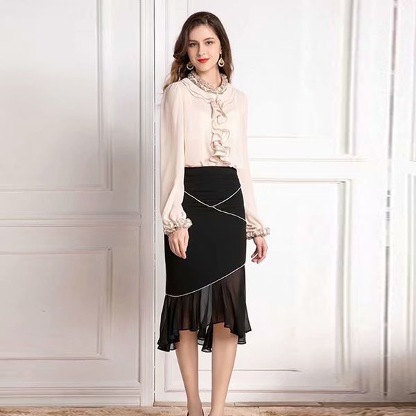 ruffled long-sleeved solid black beaded stitching fishtail slim skirt skirt women two-piece spring and summer high quality, White
ruffled long-sleeved solid black beaded stitching fishtail slim skirt skirt women two-piece spring and summer high quality, White