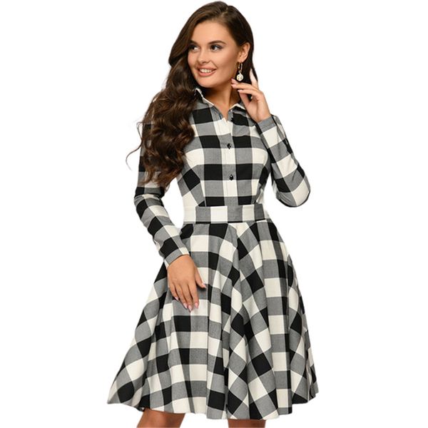 women spring dress for work red black plaid long sleeved lapel belt knee length high waist dresses female, White;black
women spring dress for work red black plaid long sleeved lapel belt knee length high waist dresses female, White;black