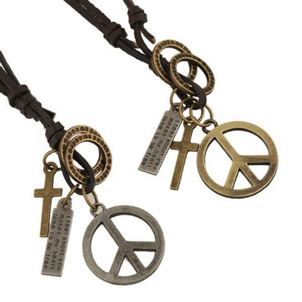 antique vintage cross dog tag hollow peace symbol pendant necklace men long brown leather necklace cord men jewelry accessories, Silver
antique vintage cross dog tag hollow peace symbol pendant necklace men long brown leather necklace cord men jewelry accessories, Silver