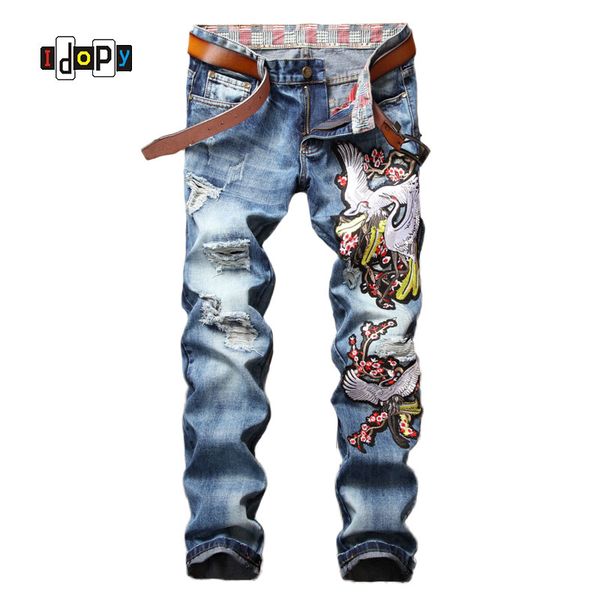 fashion mens vintage washed jeans brand designer crane embroidery straight fit denim pants ripped jean trousers for men, Blue
fashion mens vintage washed jeans brand designer crane embroidery straight fit denim pants ripped jean trousers for men, Blue