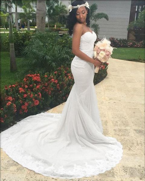 Mermaid Wedding Dresses Sweetheart Lace Appliques Count Train African Wedding Dress Zipper Back Custom Made Bridal Gowns