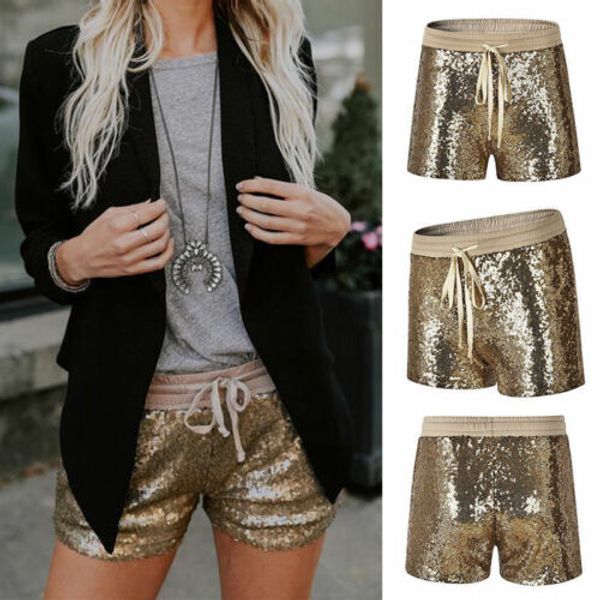 glittering women's ladies girls sequined night elastic lace up straight skinny gold bottoming shorts party short trouser, White;black
glittering women's ladies girls sequined night elastic lace up straight skinny gold bottoming shorts party short trouser, White;black
