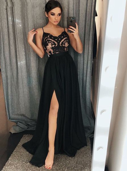 black prom dresses long elegant spaghetti straps appliques side split gala party dress women formal evening gowns
black prom dresses long elegant spaghetti straps appliques side split gala party dress women formal evening gowns