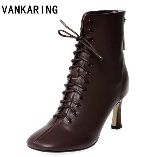women leather boots fashion retro high heels autumn winter lace up woman boots square toe ankle female shoes heels, Black
women leather boots fashion retro high heels autumn winter lace up woman boots square toe ankle female shoes heels, Black