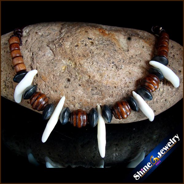 wholesale tibetan tribal jewelry natural wolf teeth wood beads leather necklace -g101, Silver
wholesale tibetan tribal jewelry natural wolf teeth wood beads leather necklace -g101, Silver