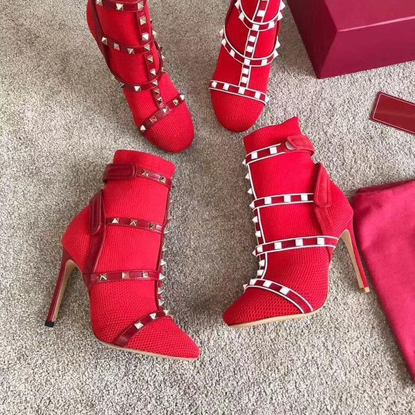 luxury designer studs sock boots red stretch fabric shoes leather ankle boot martin booties for woman high heels 105 mm size:34-41, Black
luxury designer studs sock boots red stretch fabric shoes leather ankle boot martin booties for woman high heels 105 mm size:34-41, Black