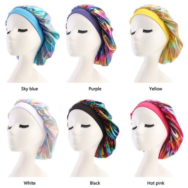 womens faux silk bonnet wide band soft sleep cap glitter reflective rainbow colorful head covering ruched hair loss chemo cap, Blue;gray
womens faux silk bonnet wide band soft sleep cap glitter reflective rainbow colorful head covering ruched hair loss chemo cap, Blue;gray