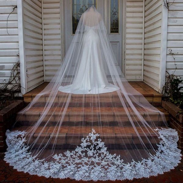 long bridal veils two layer tulle lace applique chapel length wedding wraps bridal accessories with comb, Black
long bridal veils two layer tulle lace applique chapel length wedding wraps bridal accessories with comb, Black