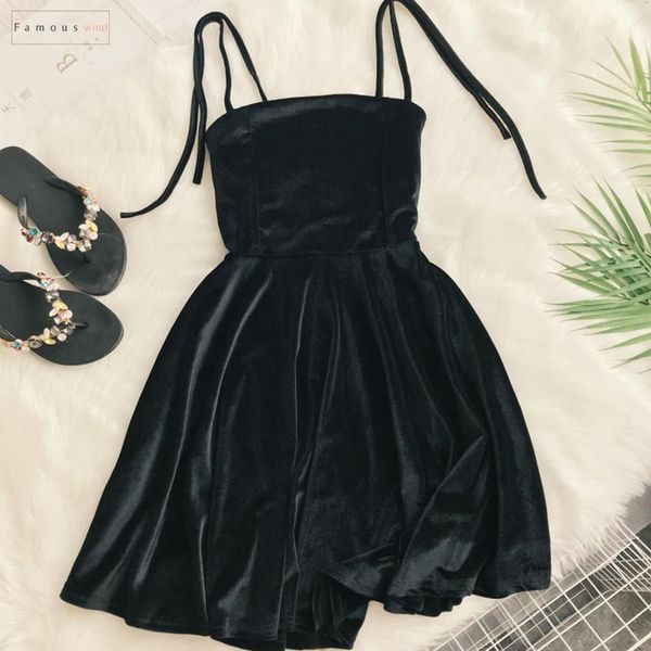 women kawaii solid dress velvet strap christmas halloween party dress empire a line cute vestidos clothing designer clothes, Black;gray 
women kawaii solid dress velvet strap christmas halloween party dress empire a line cute vestidos clothing designer clothes, Black;gray