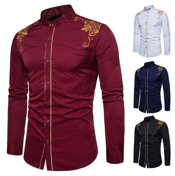 court embroidery shirt slim longsleeved shirt mens turn down collar single breasted spring and autumn casual shirt a01, White;black
court embroidery shirt slim longsleeved shirt mens turn down collar single breasted spring and autumn casual shirt a01, White;black