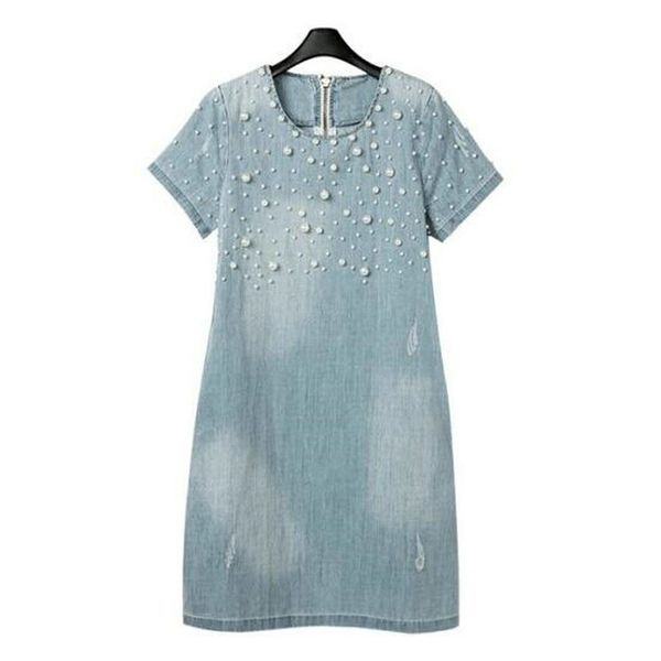 2019 summer new loose fit s-5xl women's leisure wind beaded denim dress fashion round neck short-sleeved thin denim dress female, Black;gray
2019 summer new loose fit s-5xl women's leisure wind beaded denim dress fashion round neck short-sleeved thin denim dress female, Black;gray
