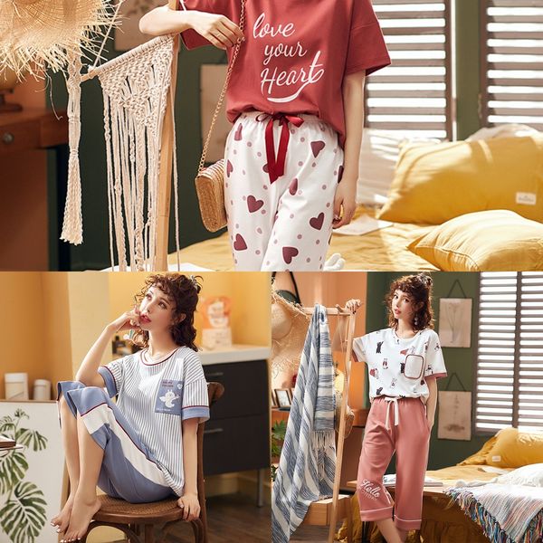 female summer cotton short-sleeved capri pants fresh student loose two-piece suit for pajamas pajamas outdoor wear, Blue;red
female summer cotton short-sleeved capri pants fresh student loose two-piece suit for pajamas pajamas outdoor wear, Blue;red