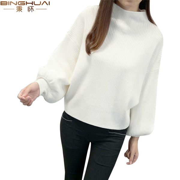 women autumn winter turtleneck knitted pullovers women solid lantern sleeve casual sweater 7 colors pull femme, White;black
women autumn winter turtleneck knitted pullovers women solid lantern sleeve casual sweater 7 colors pull femme, White;black