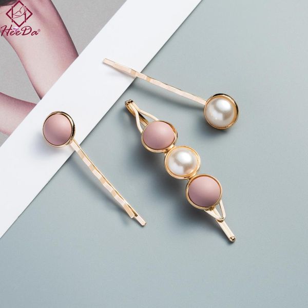 

japan korean 2019 new fashion pearl barrettes women sweet graceful joker hairpins clips set summer candy color hair accesssoires, Golden;white