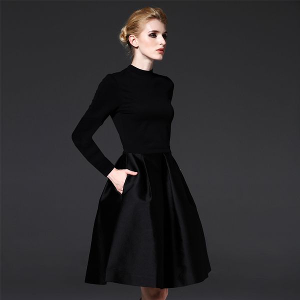 2019 spring summer women long sleeve dress brand retro round neck black dresses with velvet female fashion dress vestido robe, Black;gray
2019 spring summer women long sleeve dress brand retro round neck black dresses with velvet female fashion dress vestido robe, Black;gray