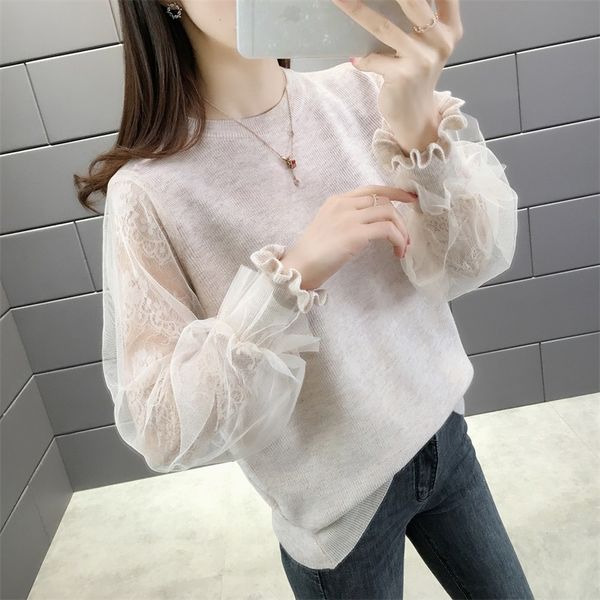 5707 autumn outfit new round collar sweater lace sleeve head of women's clothing of cultivate morality 50, White;black
5707 autumn outfit new round collar sweater lace sleeve head of women's clothing of cultivate morality 50, White;black