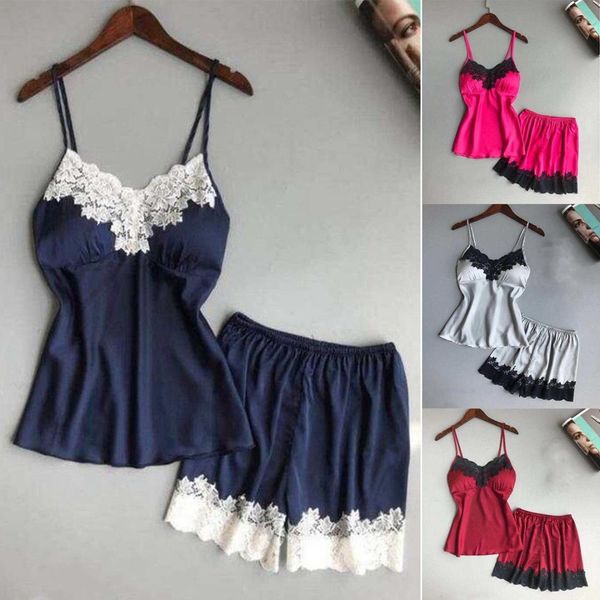 sexy lingerie women silk lace robe pajama sets babydoll nightdress camis+shorts 2pcs summer nightgown sleepwear home clothes, Blue;gray
sexy lingerie women silk lace robe pajama sets babydoll nightdress camis+shorts 2pcs summer nightgown sleepwear home clothes, Blue;gray