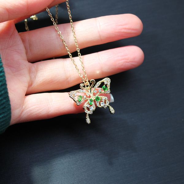 pendant necklaces korea fashion jewelry micro inlaid zircon necklace elegant green crystal butterfly prom for women, Silver 
pendant necklaces korea fashion jewelry micro inlaid zircon necklace elegant green crystal butterfly prom for women, Silver