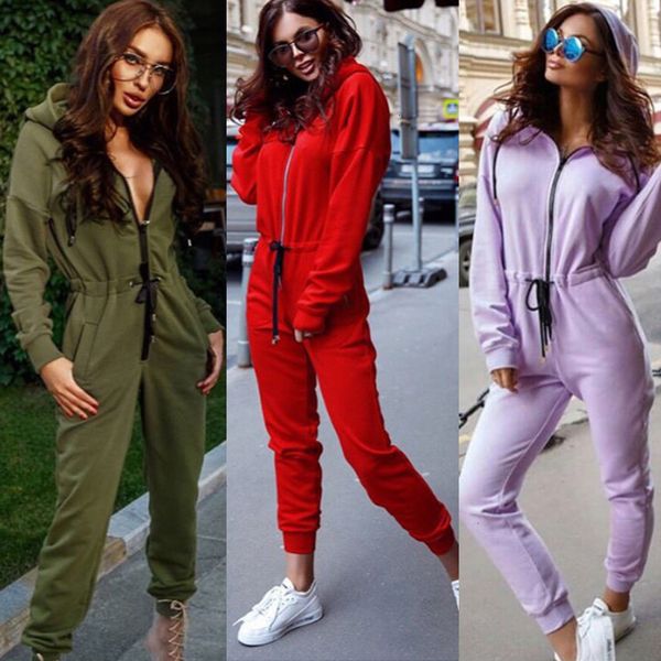 style new fashion women casual hoodie long sleeve solid polyester zipper jumpsiut romper long sleeve with hat, Black;white 
style new fashion women casual hoodie long sleeve solid polyester zipper jumpsiut romper long sleeve with hat, Black;white