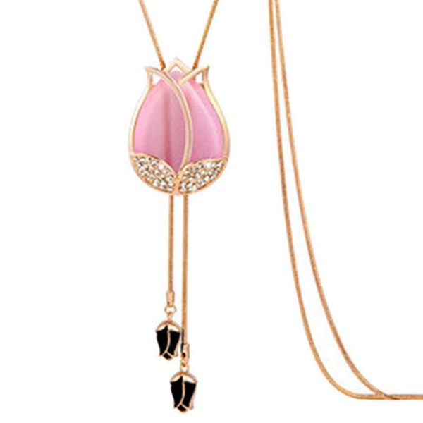 women's tulip flower pendant crystal rhinestones long necklace sweater chain tulip, Silver
women's tulip flower pendant crystal rhinestones long necklace sweater chain tulip, Silver