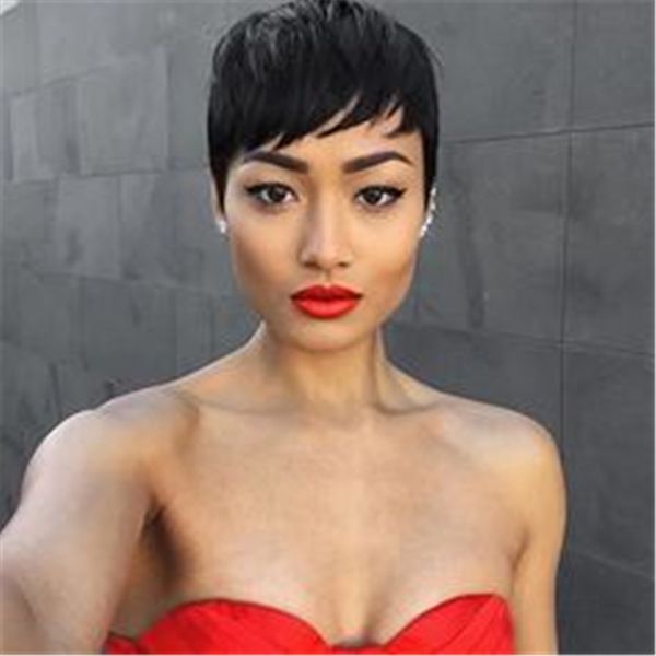 short human hair wigs for black women pixiecut machine made wigs side bangs, Black;brown
short human hair wigs for black women pixiecut machine made wigs side bangs, Black;brown