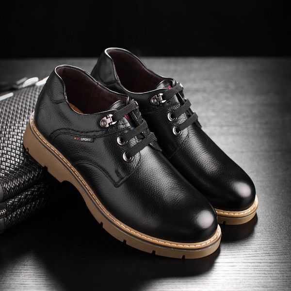 qwedf spring section 2019 men's casual shoes male and leather face retro casual wear bulk shoes brown leather f8-54, Black