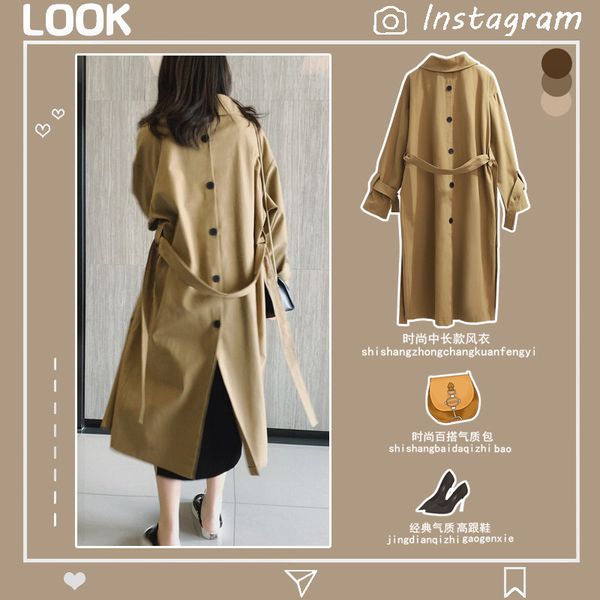 japanese style women's spring overcoat plus size back and front single breasted lace-up midi trench coats for woman, Tan;black
japanese style women's spring overcoat plus size back and front single breasted lace-up midi trench coats for woman, Tan;black
