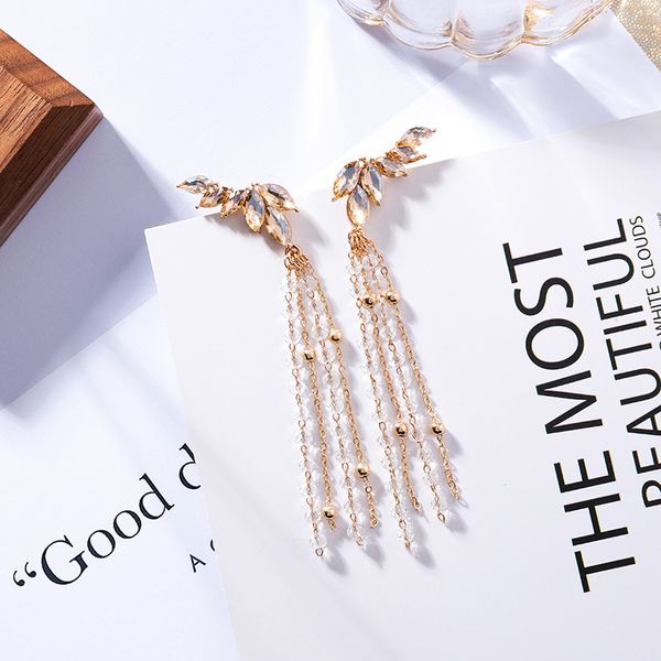 2019 new luxury champagne zircon wing crystal tassel long dangle earrings for women elegant party statement drop earings gifts, Golden
2019 new luxury champagne zircon wing crystal tassel long dangle earrings for women elegant party statement drop earings gifts, Golden